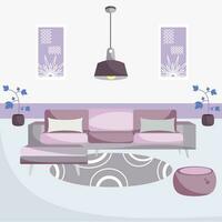 farbig Leben Zimmer mit Teppich Lampe und Couch Innen- Design Vektor Illustration