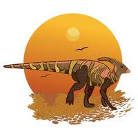 isolerat färgad skiss av ett växtätande dinosaurie vektor illustration