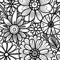 abstrakt schwarz und Weiß monochromatisch handgemalt Blumen Textur Muster Gekritzel Vektor Illustration