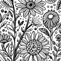 abstrakt schwarz und Weiß monochromatisch handgemalt Blumen Textur Muster Gekritzel Vektor Illustration