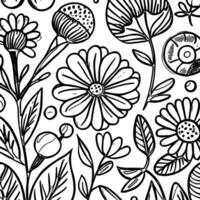 abstrakt schwarz und Weiß monochromatisch handgemalt Blumen Textur Muster Gekritzel Vektor Illustration