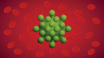 Grün biologisch Virus auf das Hintergrund von rot Blut Zellen vektor