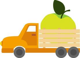 Vektor Illustration mit Orange LKW mit Grün Apfel im Karikatur Stil