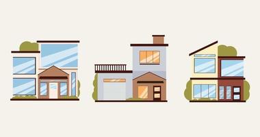 uppsättning uppsättning olika stilar bostadshus platt vektor