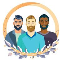 tre män av annorlunda lopp och hud Färg porträtt i platt modern stil.internationell herr- dag banderoll, affisch design.vector illustration.faders dag begrepp annorlunda män med skägg vektor