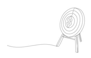 kontinuerlig ett linje teckning av bågskytte mål med dollar tecken som bullseye, finansiell mål begrepp, enda linje design vektor illustration.