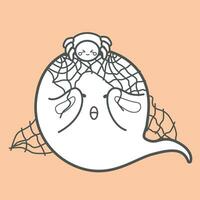 süß komisch Geist Halloween Karikatur Digital Briefmarke Gliederung vektor