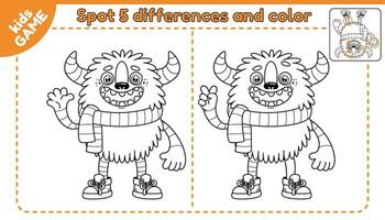 hitta de skillnader. pedagogisk barn spel med kontur monster. fläck åtskillnad tecknad serie mutanter. pussel för förskola barn. sida av färg bok. svart och vit vektor översikt illustration.