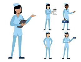 Satz von medizinischem Personal in Zeichentrickfiguren verschiedene Aktionen Vektor