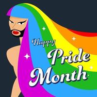 LGBT-Person mit Regenbogenhaaren und Bart. Schwulenstolz. LGBTQ-Konzept. auf dunklem Vektor bunte Illustration isoliert. Aufkleber.