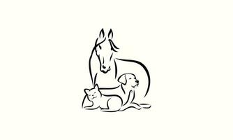 Linie Kunst Pferd und Haustier Logo vektor