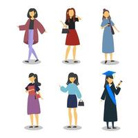 Satz von Frauen in Zeichentrickfiguren mit unterschiedlichem flachem Vektor der Geste