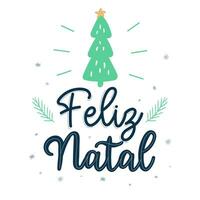 glad jul i brasiliansk brasiliansk portugisiska med grön jul träd. översättning - glad jul. vektor
