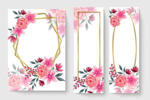 botanische Karte mit rosa Blüten, Blättern. Frühling Ornament Konzept. Blumenplakat, einladen. Vektor-Layout dekorative Grußkarte oder Einladung Design-Hintergrund. handgezeichnete Illustration vektor