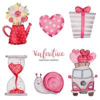 Valentinstag set Elemente Schnecke, Bus, Herz, Geschenkbox und mehr. Vorlage für Sticker-Kit, Gruß, Glückwünsche, Einladungen, Planer. Vektor-Illustration vektor