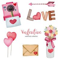 valentinstag set elemente kamera, envalope, ballon und mehr. Vorlage für Sticker-Kit, Gruß, Glückwünsche, Einladungen, Planer. Vektor-Illustration vektor