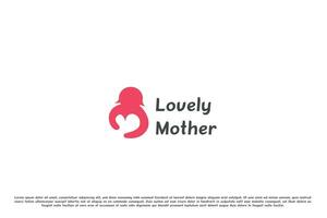 Mutter Liebe Logo Design Illustration. Silhouette gestalten von Person Frau Mutter Mama Familie Liebe Herz Pflege Zuneigung. eben abstrakt Vorlage Konzept einfach glücklich minimalistisch subtil jung ruhig modern. vektor