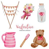 Valentinstag-Set-Elemente, Teddy, Glas, Flasche und mehr. Vorlage für Sticker-Kit, Gruß, Glückwünsche, Einladungen, Planer. Vektor-Illustration vektor