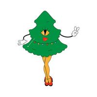 psychedelic häftig jul träd, med 80s kvinna ben, karaktär . vektor