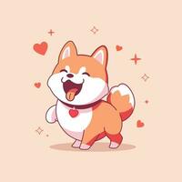 söt tecknad serie shiba inu hund med hjärtan vektor