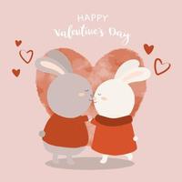 ett par kanin kysser varandra på läpparna. runt hjärtform. glad Alla hjärtans gratulationskort som används för tryckdesign, banner, affisch, flygbladmall vektor