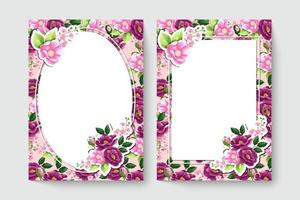 botanische Karte mit roten und rosafarbenen Blumen, Blättern. Frühling Ornament Konzept. Blumenplakat, einladen. Vektor-Layout dekorative Grußkarte oder Einladung Design-Hintergrund. handgezeichnete Illustration vektor