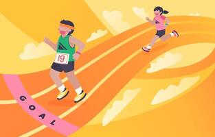Laufende Menschen flachbild Vector Illustration. Sportler, sportliche Männer und Frauen Zeichentrickfiguren. Marathon, Sport und Leichtathletik. Sporttraining isoliertes Gestaltungselement