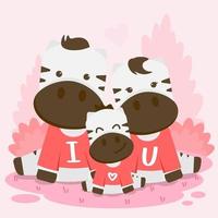 Abbildung Kuh und Kalb des süßen Valentinsgrußes, sitzend auf dem Wald. Feiern Vektor mit Tieren in Valentinstag.
