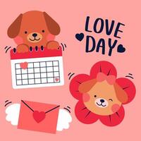 schöne Doodle-Liebe im Kalender des Valentinstags, fliegend umhüllend, dekoriert mit verschiedenen Stilen vektor