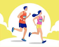 par kör, hälsobevisst koncept. sportig kvinna och man joggar. illustration av löpare vektor