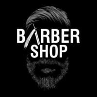 Barbier Geschäft Design mit Schädel, Bart, Haar und Rasierer Design Element zum Logo, Poster, Karte, Banner, Emblem, t Shirt. Vektor Illustration