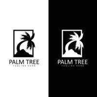 Kokosnuss Baum Logo, Palme Baum Sonnenuntergang Strand Vektor, elegant minimalistisch einfach Design, Symbol Vorlage Symbol vektor