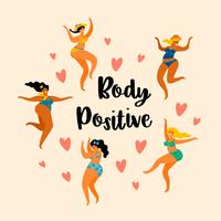 Körper positiv Happy plus size Mädchen tanzen. vektor