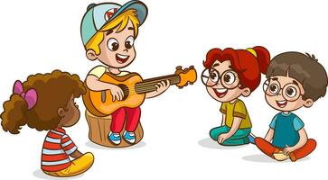 vektor illustration av pojke spelar gitarr till hans vänner