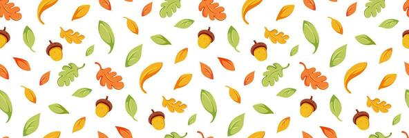 Herbst nahtlos Muster. Herbst fallen Blätter und Eicheln. Vektor eben Illustration. Muster zum Hintergrund, Drucken auf Verpackung Papier, Hintergrund oder Stoff.