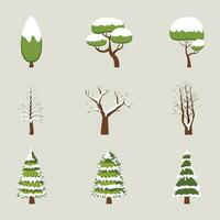 Winter oder Weihnachten Bäume einstellen mit Schnee. verschiedene Weihnachten Bäume. vektor