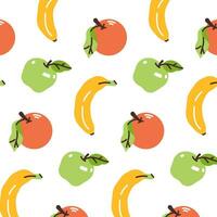Muster, Hintergrund mit Grün Äpfel, Orangen und Bananen. eben modern Vektor Illustration.