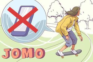 Fomo- und Jomo-Konzept. Angst, etwas zu verpassen, Freude, etwas zu verpassen vektor