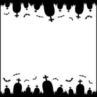 halloween ram illustration med gravsten och fladdermus isolerat på vit eller transparent bakgrund. design begrepp med tömma Plats för text vektor