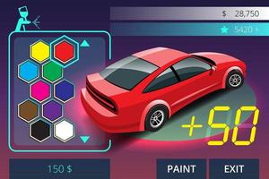 Auto-Rennspiel im Anzeigemenü Juni für das Upgrade-Leistungsauto des Spielers vektor
