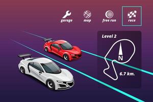 i spelkonkurrens fortsätter spelaren höghastighetsbil för att vinna i racingspel. tävling e-sport bil racing. vektor