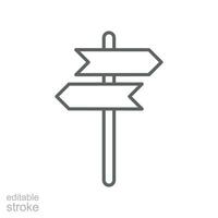 Wegweiser, leiten Richtung Linie Symbol. einfach Element Navigation Zeiger Kreuzung, gerichtet Pfeile Symbol, Pfeil Straße Zeichen . editierbar Schlaganfall. Vektor Illustration. Design auf Weiß Hintergrund. eps 10