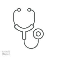 stetoskop konditionsträning enhet linje ikon. läkare Utrustning för konditionsträning testa eller hjärta slå analysera. para hälsa vård medicinsk symbol. redigerbar stroke vektor illustration design på vit bakgrund eps 10