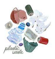 plast avfall. sluta använder sig av plast paket. vektor isolerat illustration med text