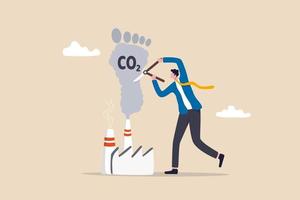 Reduzierung des CO2-Fußabdrucks, Verringerung von Emissionen und Umweltverschmutzung, Konzept des Plans zur globalen Erwärmung und zur Wiederherstellung der Umwelt, Geschäftsleiter, der den CO2-Kohlendioxidrauch aus der Industrie abbaut. vektor