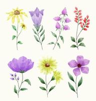 en uppsättning blommor målade i akvarell för olika kort och gratulationskort. vektor