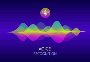 röstigenkänning och personlig assistent koncept. illustration av gradient vektor ljudvåg och mikrofon med ljus röst knapp kontroll. röstimitation och intelligent teknik.