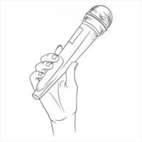 Musik. Mikrofon in der Hand. ein Werkzeug zur Steigerung des Klangs. Linienstil. vektor