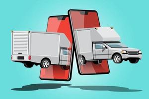 Lieferwagen mit Bestellung auf mobiler Vektorillustration vektor