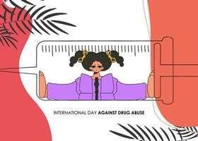 International Tag gegen Drogen Banner. das Mädchen ist Innerhalb das Spritze. vektor